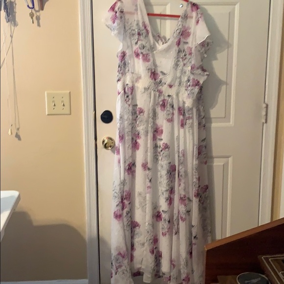 purple floral chiffon dress